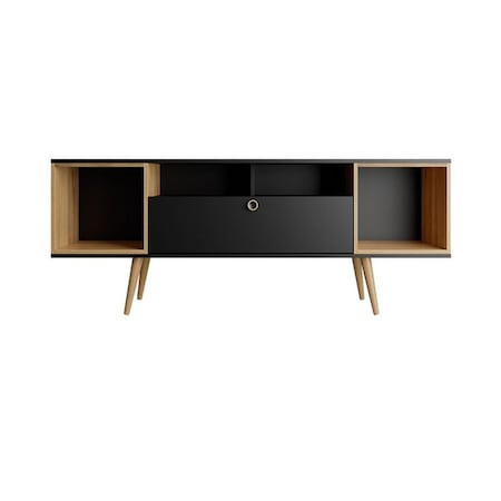 Theodore TV Stand With 6 Shelves In Black & Cinnamon, 24.65 X 62.99 X 15.11 In.